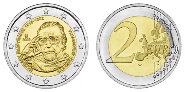 GRIECHENLAND 2 EURO 100. GEBURTSTAG VON MANOLIS ANDRONIKOS 2019 bankfrisch