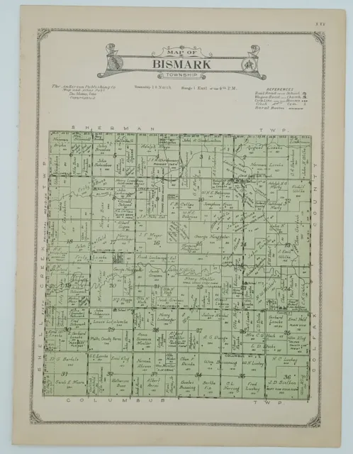 1922 Bismark Township Plat Map Platte County Nebraska