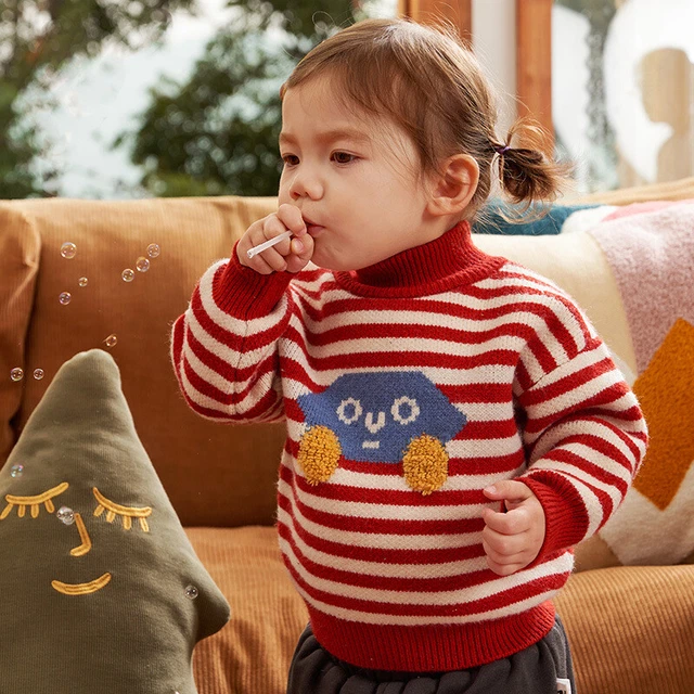 Maglione lavorato a maglia bambini autunno salta caldi ragazze Natale rosso a righe