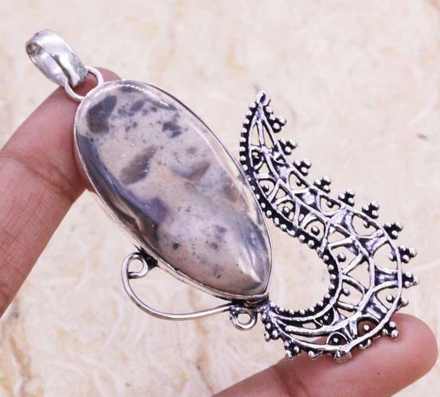 Beautiful Picasso Jasper 925 Silver Plated Handmade Pendant of 2.7" Ethnic Gift