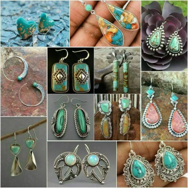 Fashion 925 Silver Dangle Drop Earrings Hook Women Turquoise  Jewelry Ear Gifts