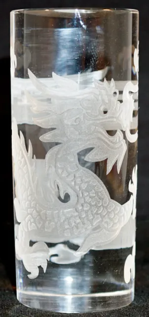 Glass Column / Stand with Etched Dragon Depression to Hold Sphere or Marble