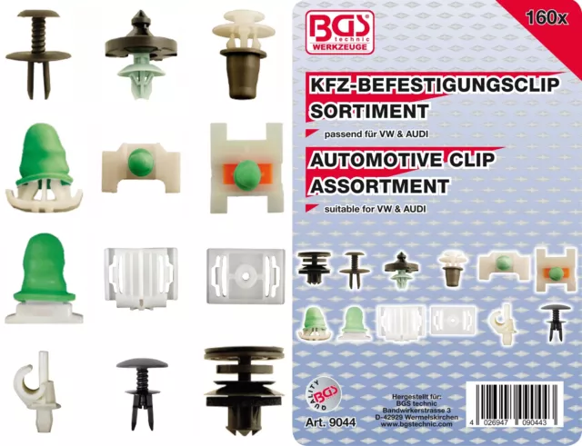 BGS technic Assortiment de clips de fixation automobiles pour Audi & VW | 160...