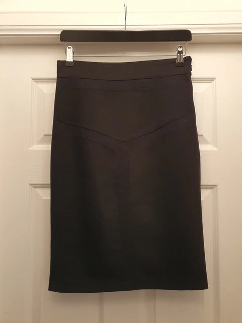 DIANE VON FURSTENBERG 'Chickie' Pannelled Stretch Black Wool Pencil Skirt UK12