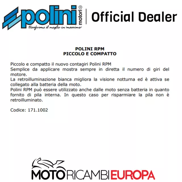 POLINI 171.1002 CONTAGIRI RPM UNIVERSALE Piaggio Vespa Yamaha Aprilia Honda Mbk 2