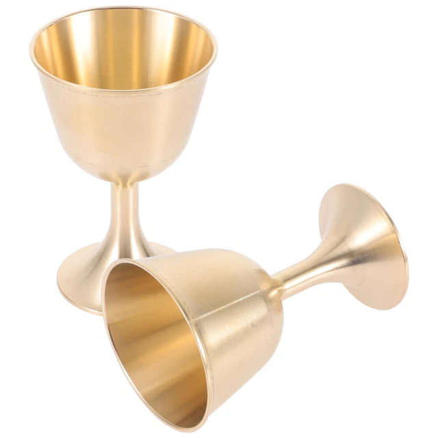 2 piezas copa de sacrificio de latón vino cobre latón copa de vino sagrado dorado