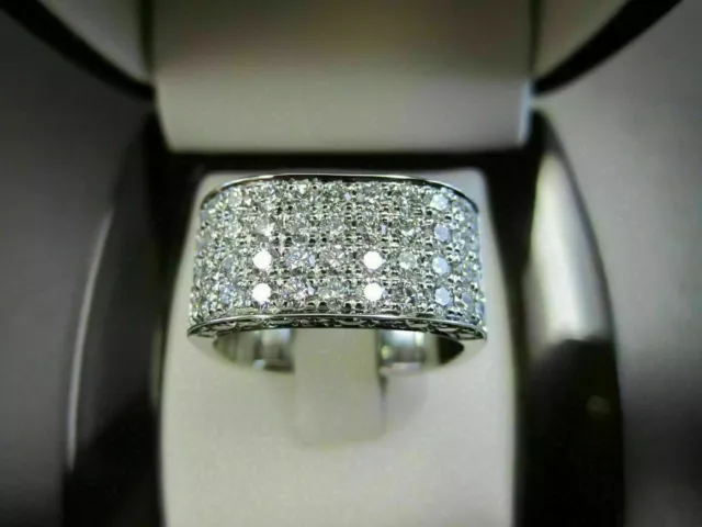 Men's Ring Engagement Wedding Pave Set Ring 14K White Gold 2.99 Ct Round Diamond