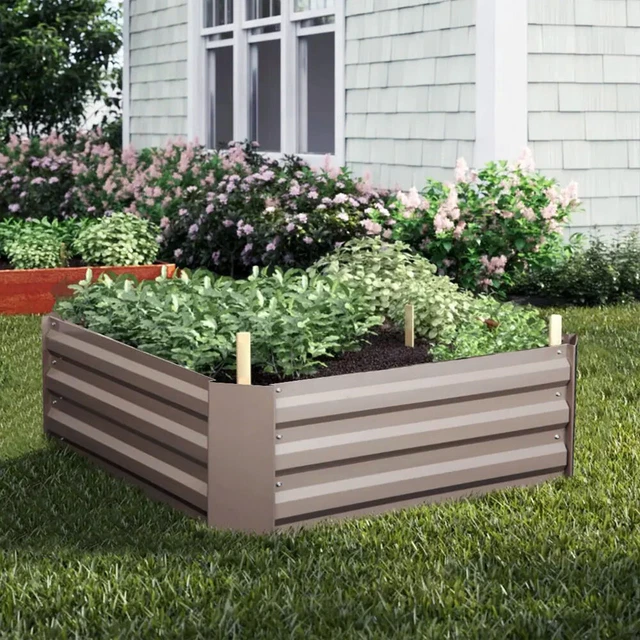 Metal Garden Raised Bed Vegetable Herbs Planter Flower Trough Grow Box Outdoor