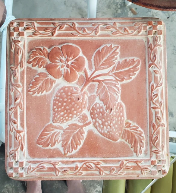 Vintage Hand Crafted in Mexico Terra Cotta Clay Trivet Tile Raised Strawberries