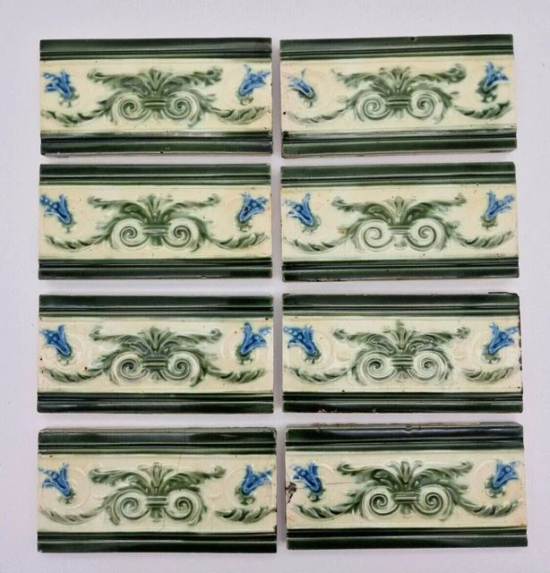 Antique Set of 8 Fireplace Majolica Spacers Tiles C1900