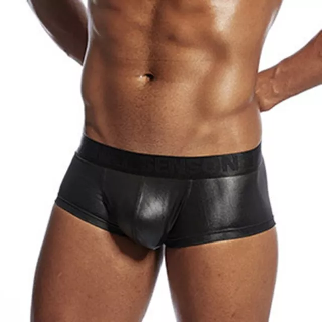 Männer Kunstleder Boxer Hosen Sexy Niedriger Bund Große Beule Pouch Briefs