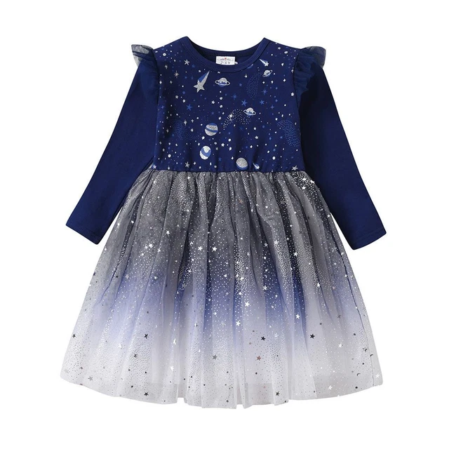 Stellata Cielo Rete Per Principessa Tulle Abito Autunno Molla Shinny Festa Ballo