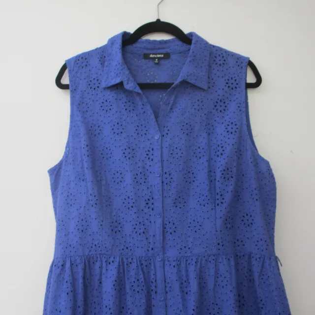 Diana Ferrari Womens Dress Size 18 Blue Shirt Dress Lace/ broderie Sleeveless 3