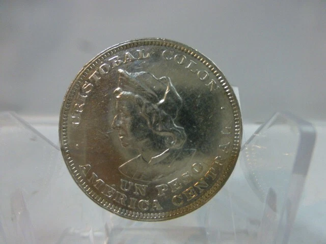 1911 Republica Del Salvadore 900 CAM Cristobal Colon Silver One Peso Coin  VG