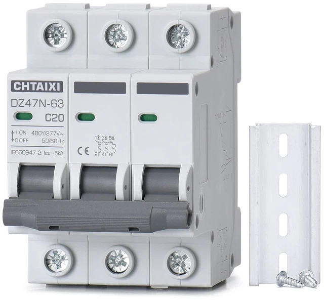 3 Pole DIN Rail Mount Circuit Breaker, 20 Amp 480V AC Miniature Circuit Breaker, 3 Pole DIN Rail Mount Circuit Breaker, 20 Amp 480V AC Miniature Circuit Breaker,