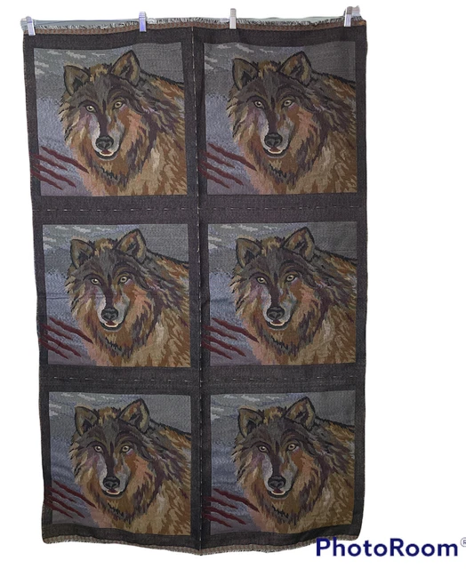 Hoja completa de tela de panel de almohada Wolf marrón/bronceado 6 16"" cuadrados 36"" x 55