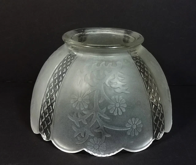 Vtg Frosted / Clear Glass Raised Flowers Lamp Shade Light Globe 4" Fitter