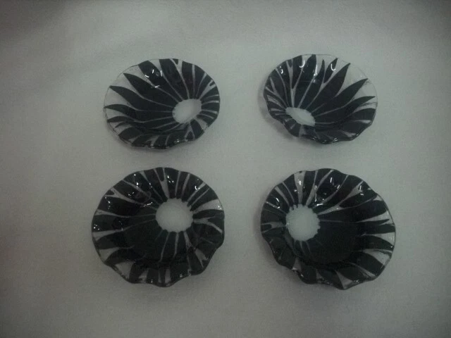 Sydenstricker Glass Company Black and White Daisy Coaster Ashtray Set of 4
