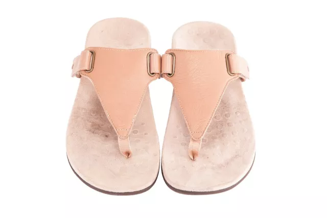 Vionic Womens Wanda Beige Leather Flip-Flops Thong Sandals Size 11 Slip On