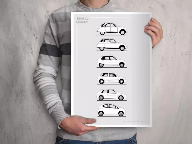 POSTER - CITROEN EVOLUTION B+W   - (A4 A3 A2 Sizes) Car 2CV, Dyane, Visa, Ax