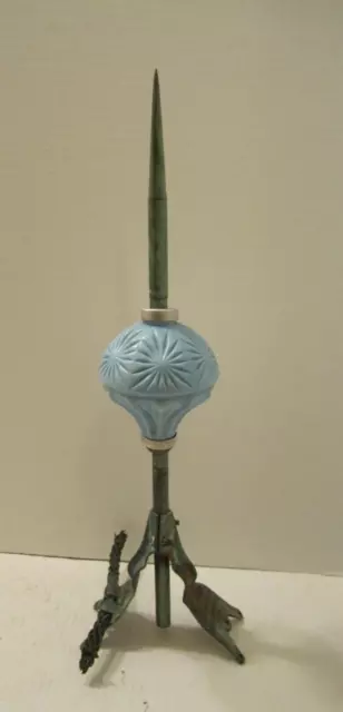 Old Original Hawkeye Lightning Rod Weathervane Ball On Matching Fancy Brace