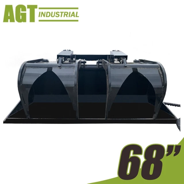68'' Dual Cylinder Smooth Grapple Bucket Attachment Fits Skid Steer Quick Attach