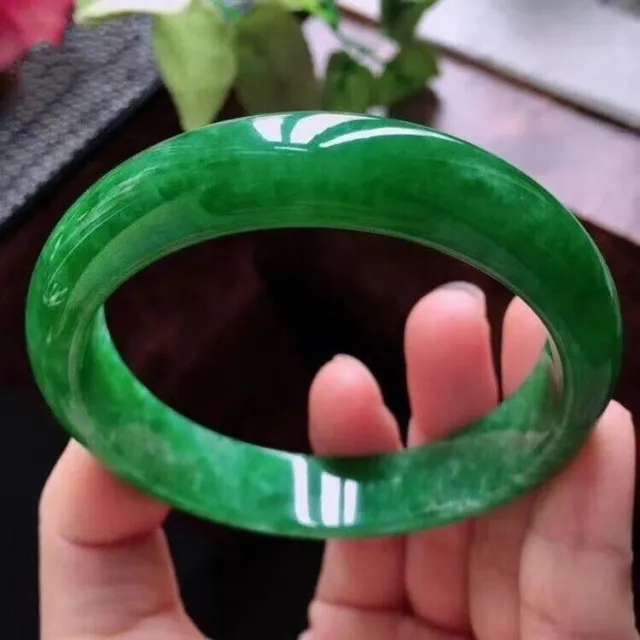 Certified Natural Grade AAA Icy Green Burmese Jade jadeite bracelet bangle 56MM