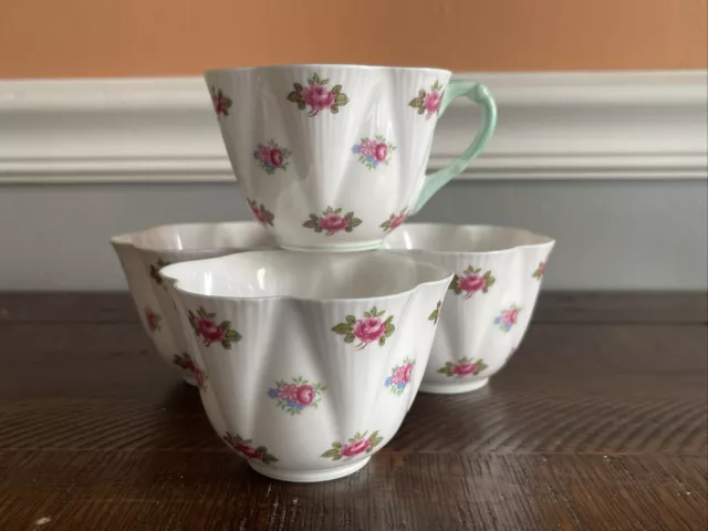 Vintage Shelley England Fine Bone China Rosebud Tea Cups Set Of 4 No Saucers