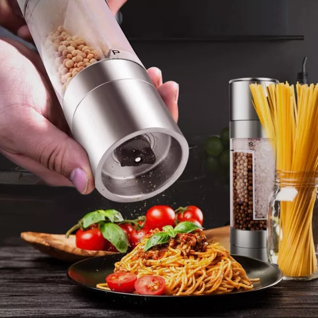 1 pezzo macina sale e pepe 2 in 1 manuale acciaio inox sale pepe argento O4Z6