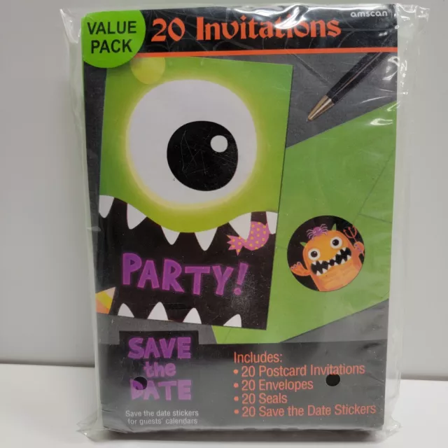 20 Halloween Party Invitations WITH Envelopes, Seals, Postcard & SAVE THE DATE