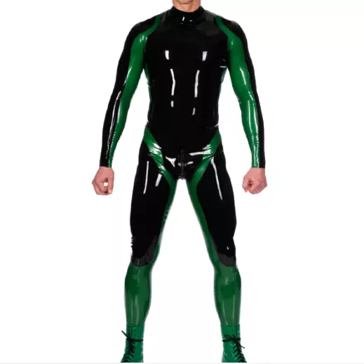 Gomma lattice gomma gomma nero & metallizzato verde catsuit casuale moda sport body