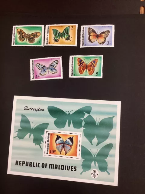 1975 Maldives Butterfly On Stamps Sc 592 Mnh W/bonus Stamps