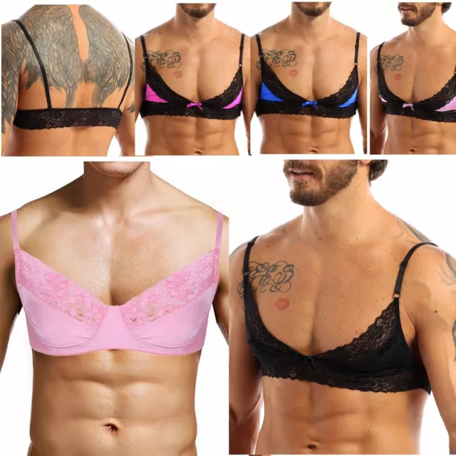 US MENS SISSY Lingerie Bralette Smooth Fabric Lace Wire-free Bra Top  Adjustable $7.54 - PicClick