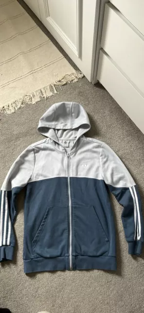 boys adidas hoody age 13-14 zip up top grey blue vgc