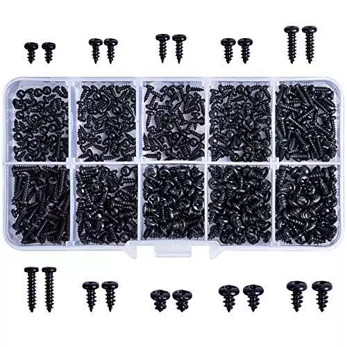 500Pcs Cross Head Self Tapping Screws Black Small Screw Carbon Steel Screws