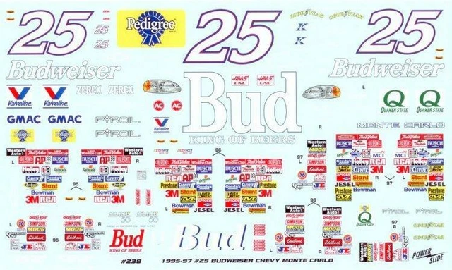 POWERSLIDE #25 BUDWEISER 1995-97 Ricky Craven Ken Schraeder autocollant ...