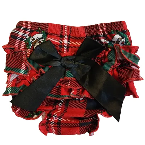 Buc-ees Christmas Baby Diaper Cover With Bow Red Plaid Design Size 6 Month