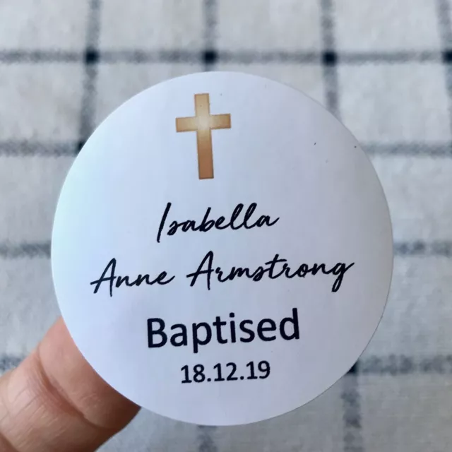 Personalized Baptism Christening Favor Stickers Gift Labels Gold Cross Stickers