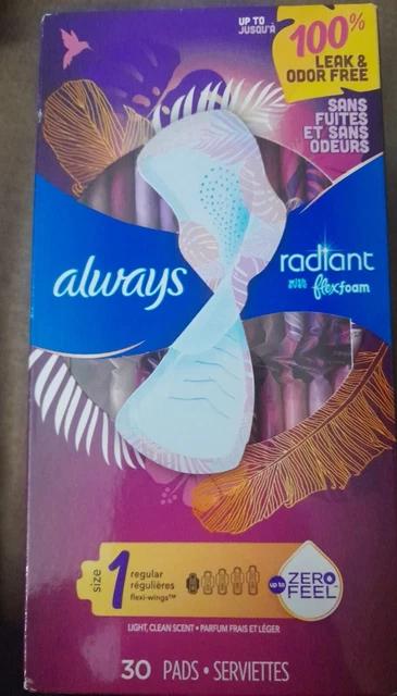 Almohadillas siempre radiantes con alas, talla 1, regulares, perfumadas, 30 quilates - ENVÍO GRATUITO