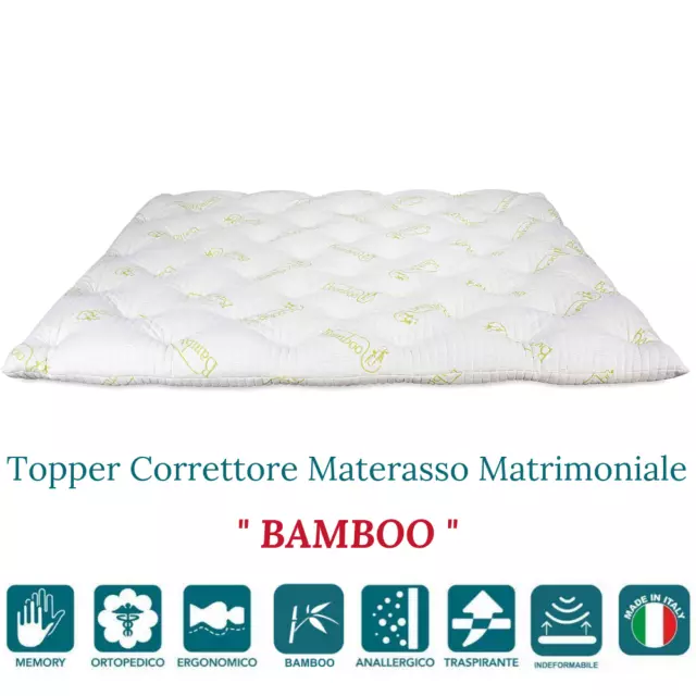 TOPPER MATERASSO Correttore MEMORY Ortopedico FODERA IN FIBRA BAMBU' Alto 7 cm