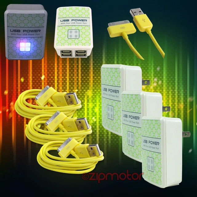 3X 4 USB Ports Wall Adapter+6Ft Cable Power Charger Data Yellow Galaxy