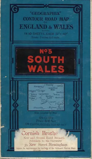 Vintage 1923 Number 5 South Wales Cloth Geographia Road Map