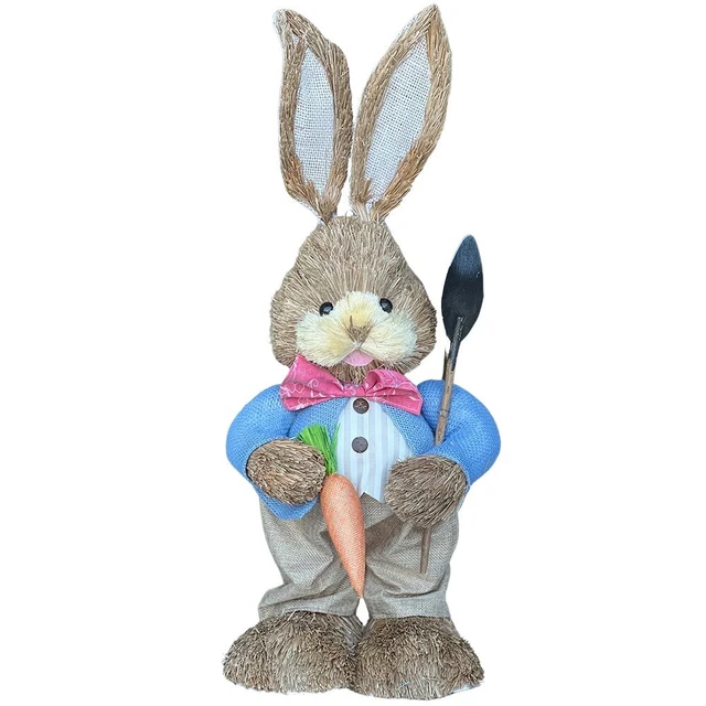 Coniglietto Pasquale In Paglia Fatto A Mano – Decorazione Rustica Per Tavolo, H 15 Cm