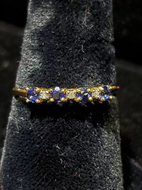 14kt Yellow Gold Synthetic Sapphire and diamond Ring *