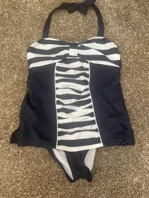 New Janie And Jack Navy Blue Striped Retro One Piece Swimsuit Size 6