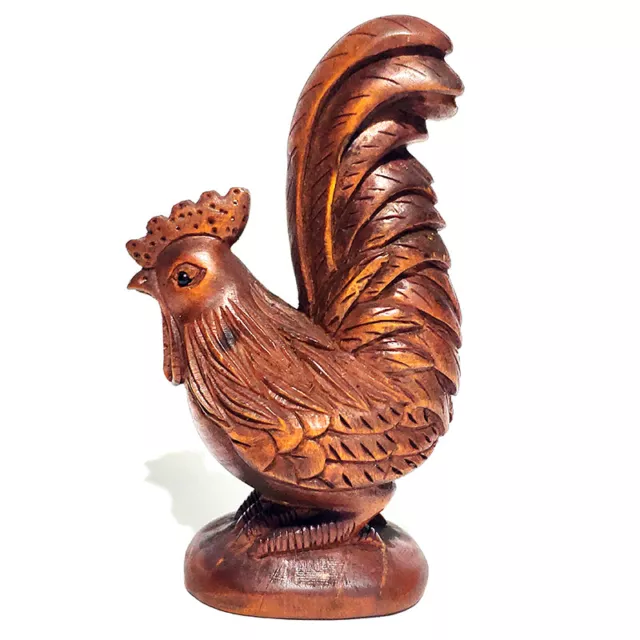 Chinese cock Handmade Boxwood Figurine Carving Pretty Rooster statue figure art