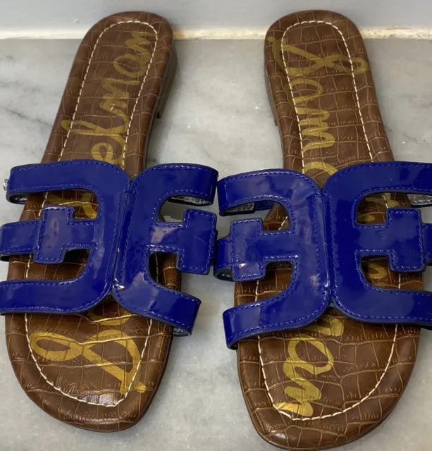 Sam Edelman Bay Slides Sandals Size 8 Patent Leather Blue NEW