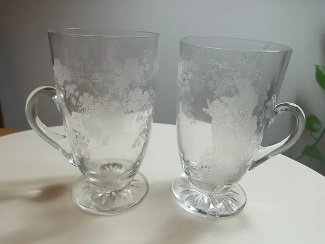 Pair of Vintage HC Fry Handled Iced Tea Glasses w/ Etched Japanese Maidens