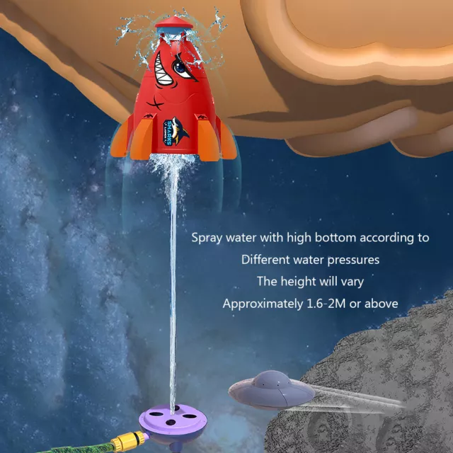 Space Rocket Sprinklers Rotating Water Powered Launcher Summer Fun Toys (Red)