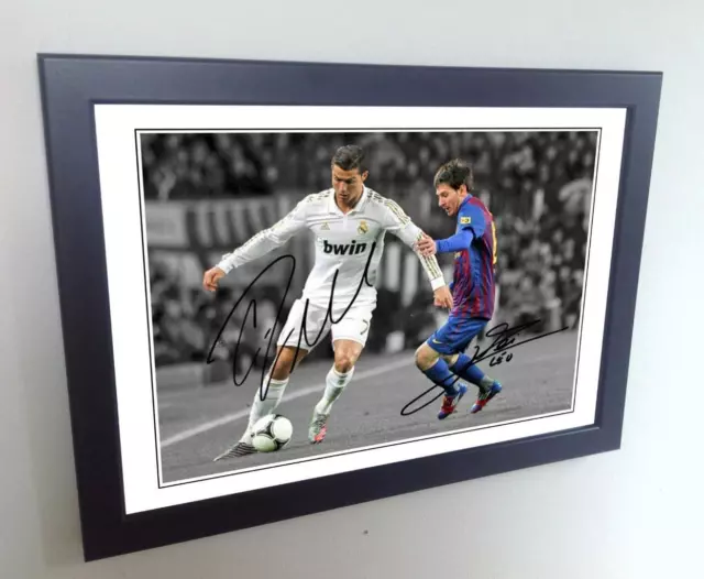 12x8 A4 Signed Ronaldo Real Madrid / Messi Barcelona Photo Photograph Picture 1